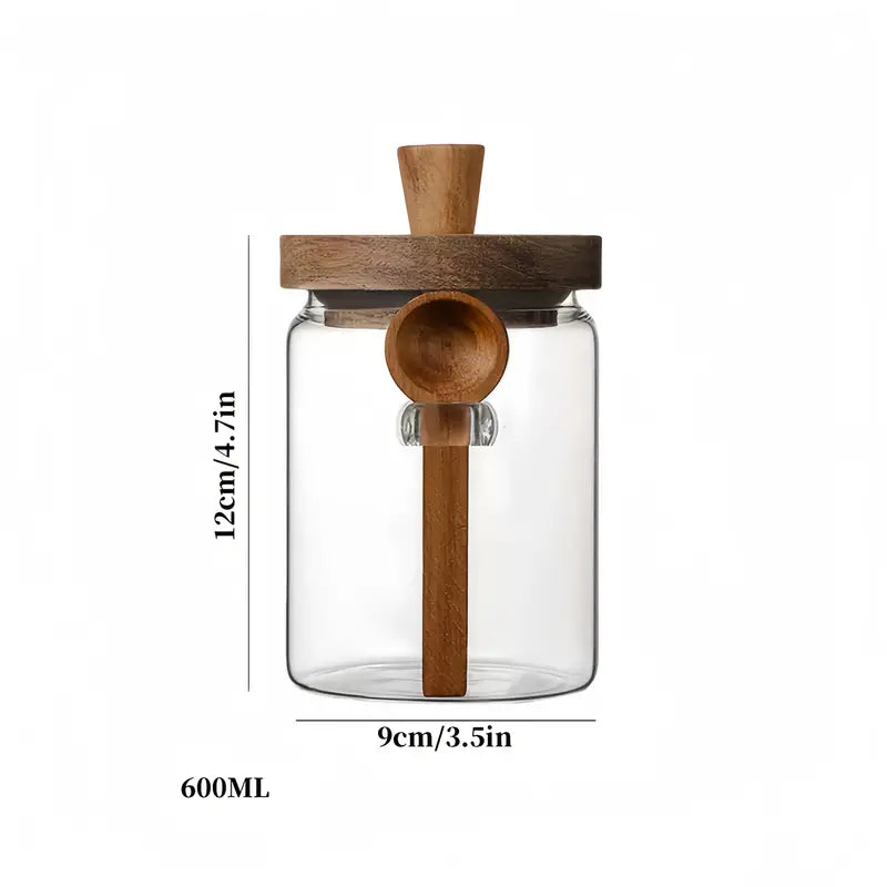 Airtight Glass Storage Jars with Wooden Lid & Spoon