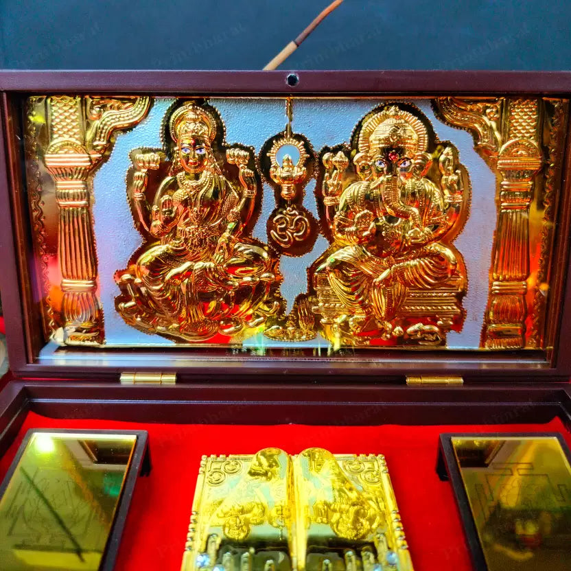 Ganesh Lakshmi Mini Temple (24 Karat Gold Coated)