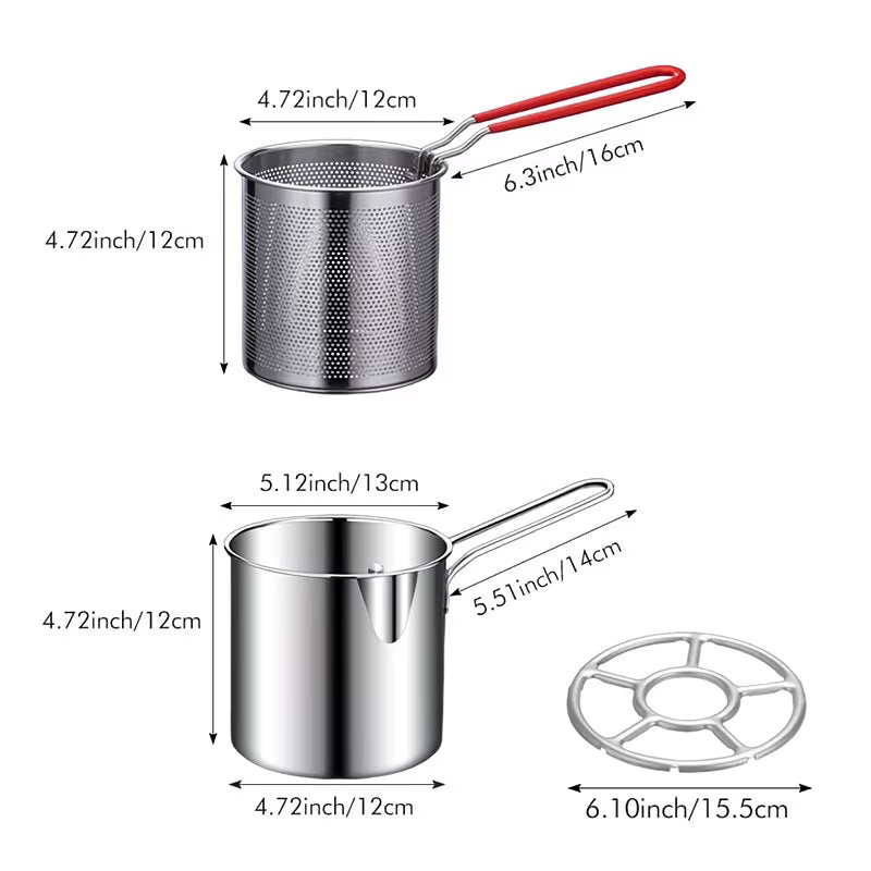CrispyPro Stainless Steel Deep Fryer Pot with Oil Drain Basket