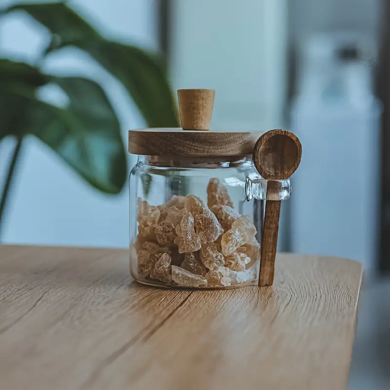 Airtight Glass Storage Jars with Wooden Lid & Spoon