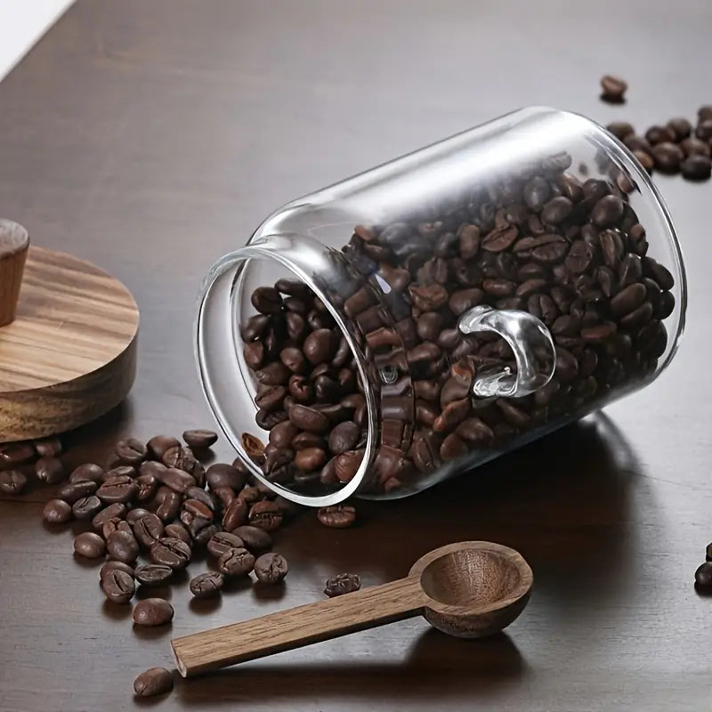 Airtight Glass Storage Jars with Wooden Lid & Spoon