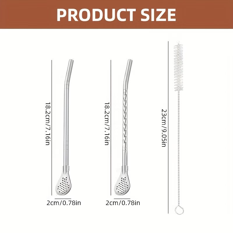 SipSavor 3-in-1 Stainless Steel Filter Straw Spoon Set - Pack of 5