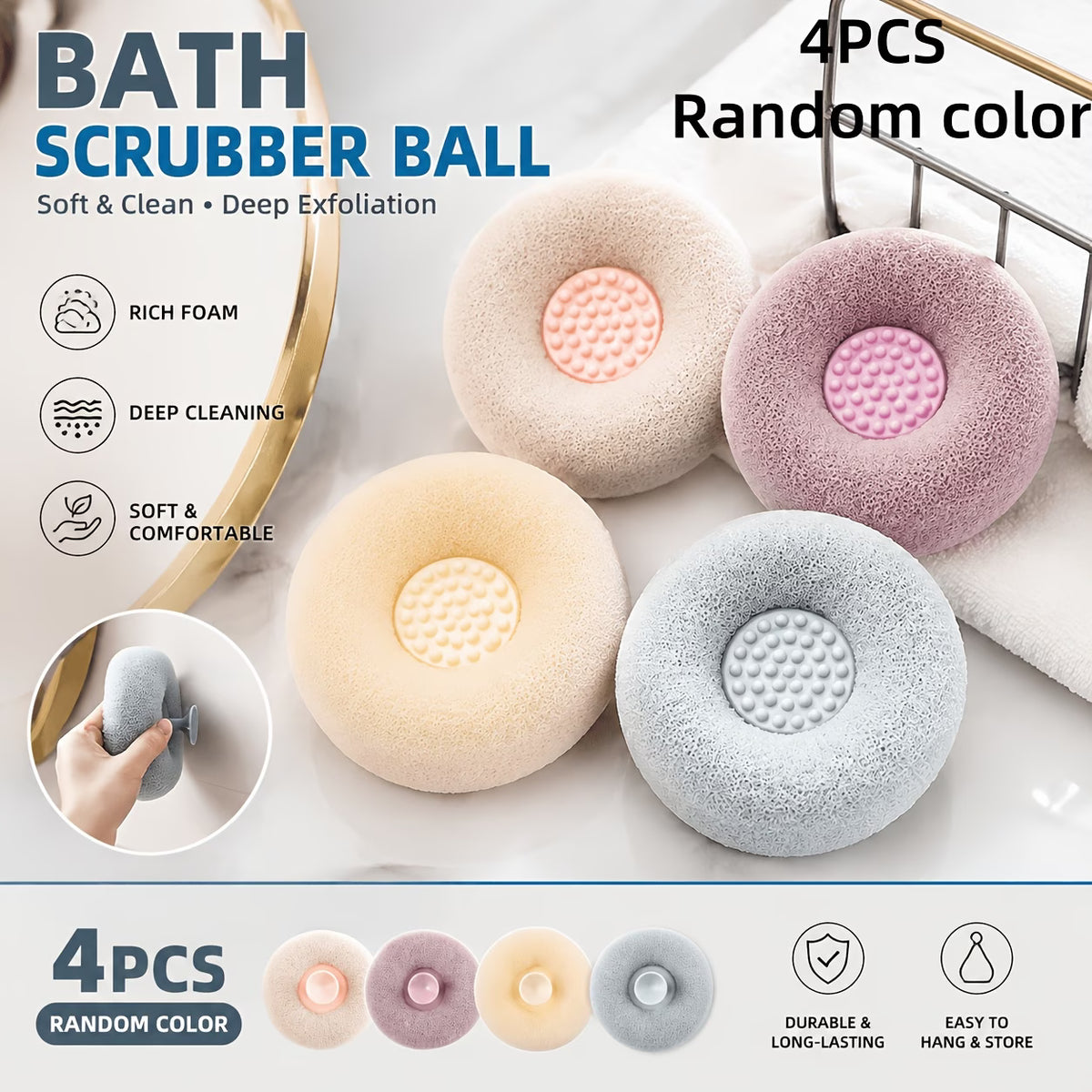 LatherBloom Suction Bath Sponge – Pack of 4