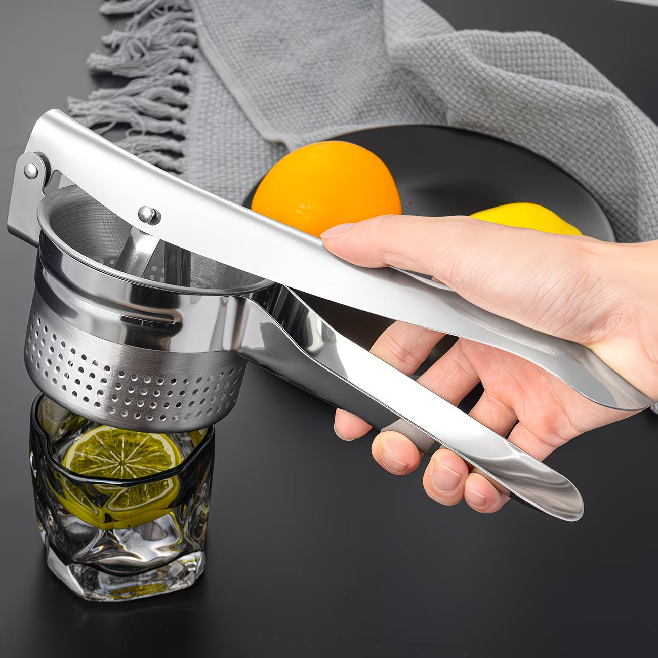 PressMaster 2-in-1 Stainless Steel Masher & Juicer Tool