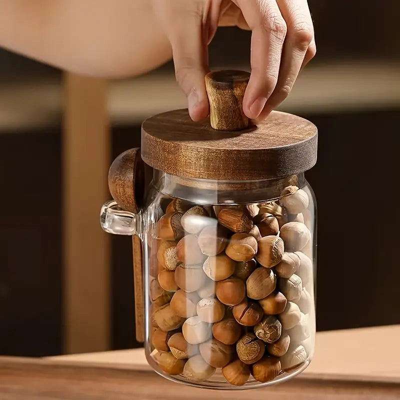 Airtight Glass Storage Jars with Wooden Lid & Spoon